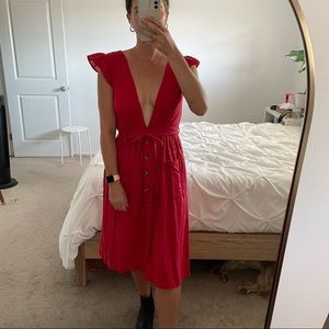 Neon Rose red midi dress